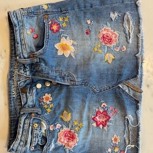 Embroidered flower jean skirt